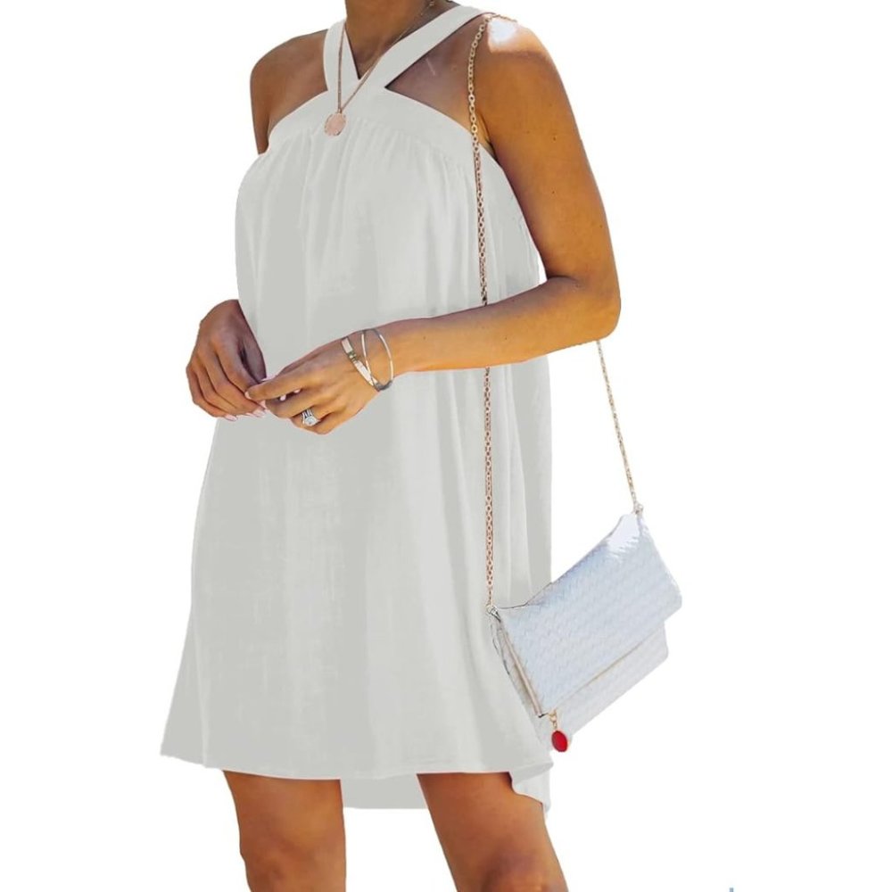 Women's Summer White Halter Dress